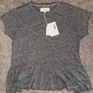 NWT The Great Heathered Gray The Ruffle Short Sleeve Top Shirt Tee 1 Small S